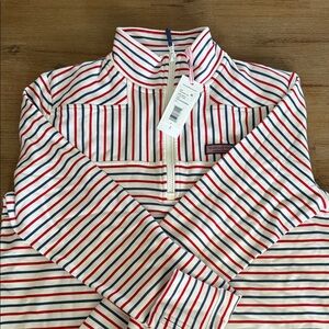 Vineyard Vines Cream Quarter-Zip with Red & Navy Stripes